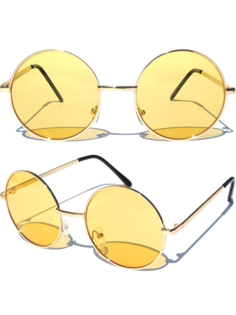 Retro Round Sunglasses With Gold Metal Frame & Yellow Lenses